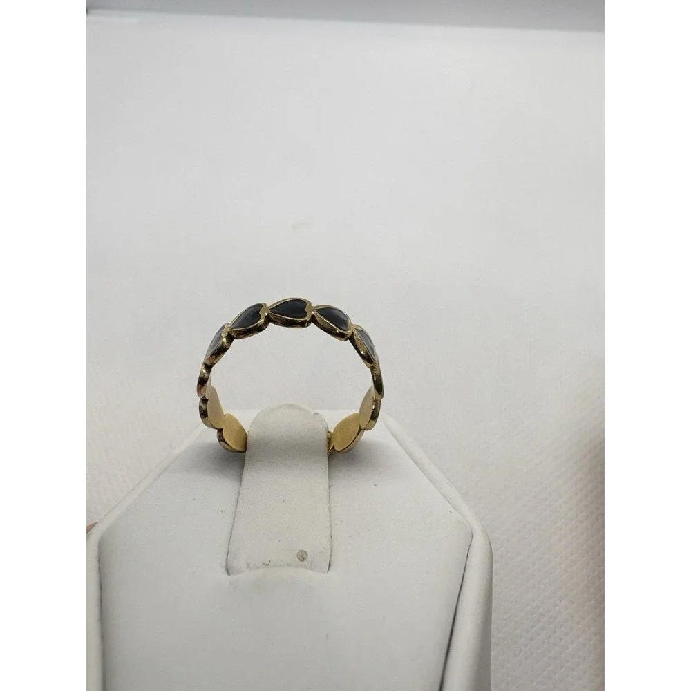 18K Gold‎ Plated Heart Enamel Band Ring Size 7 Open Adjustable Black Hearts Cute